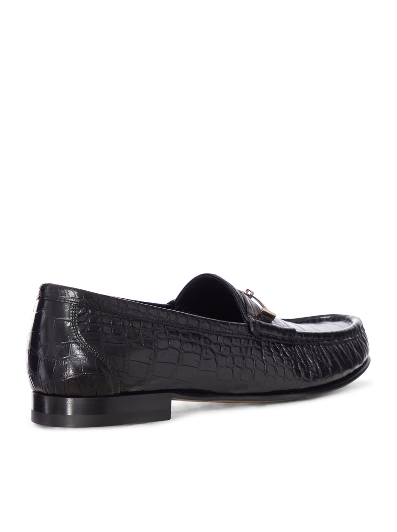 CROCODILE PRINT LEATHER MOCCASIN WITH METAL CLIP