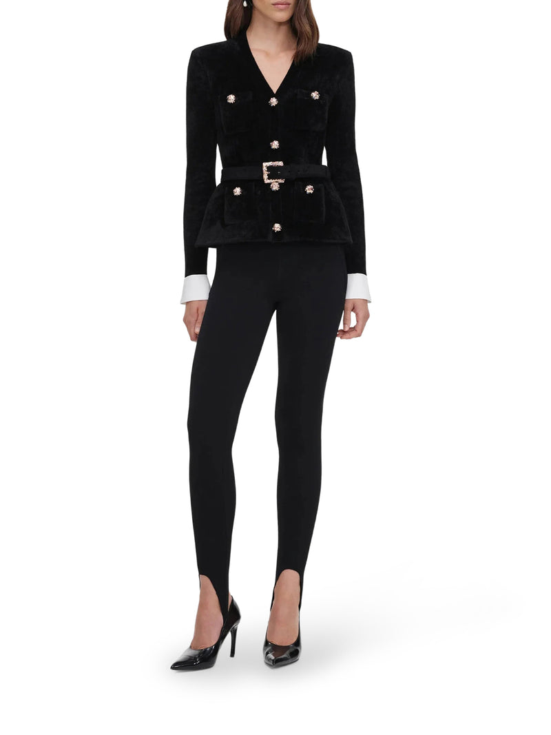 VELVET JACKET WITH JEWEL BUTTONS AND BELT