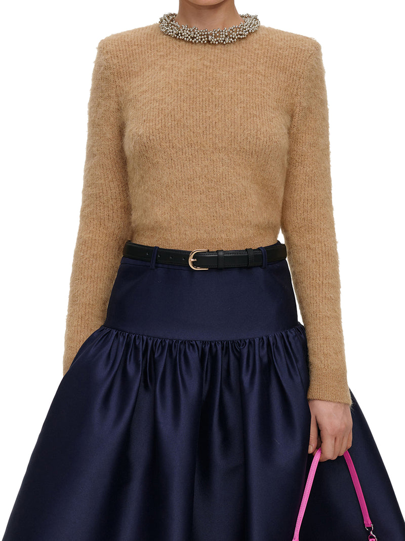 ALPACA BLEND SWEATER WITH JEWEL COLLAR
