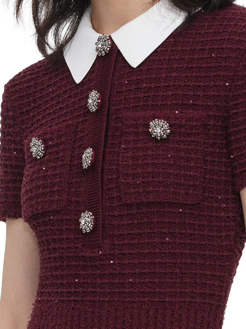 BORDEAUX TEXTURED KNIT MIDI DRESS