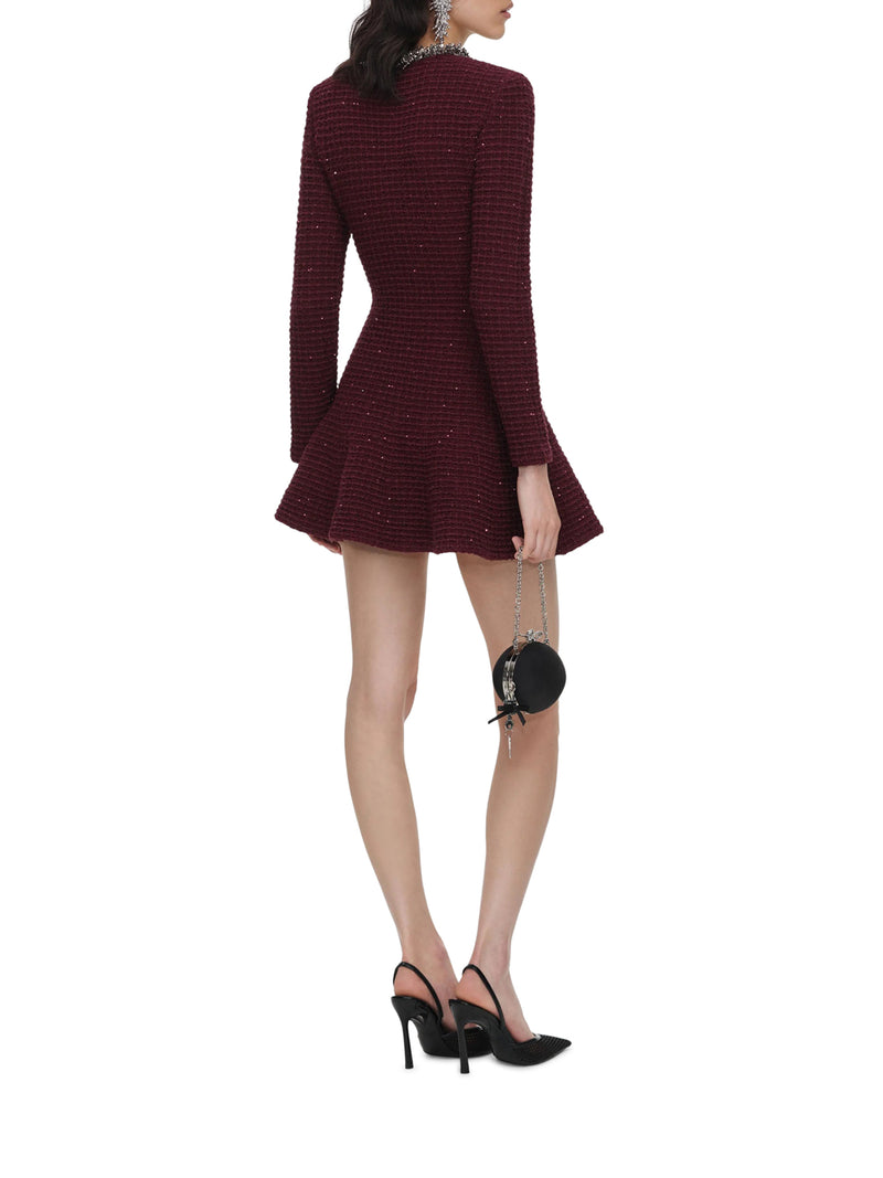 BORDEAUX KNITTED MINI-DRESS WITH EMBELLISHMENTS