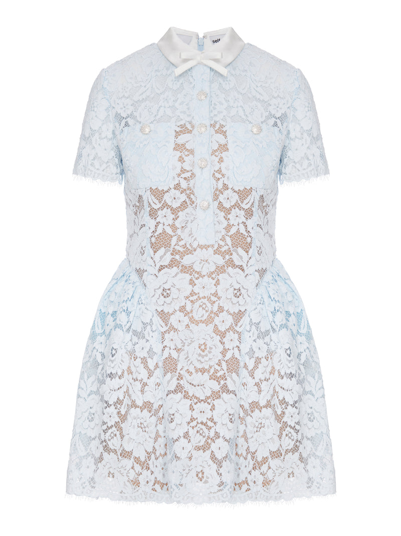 SHORT FLORAL LACE DRESS WITH COLLAR AND JEWEL BUTTONS