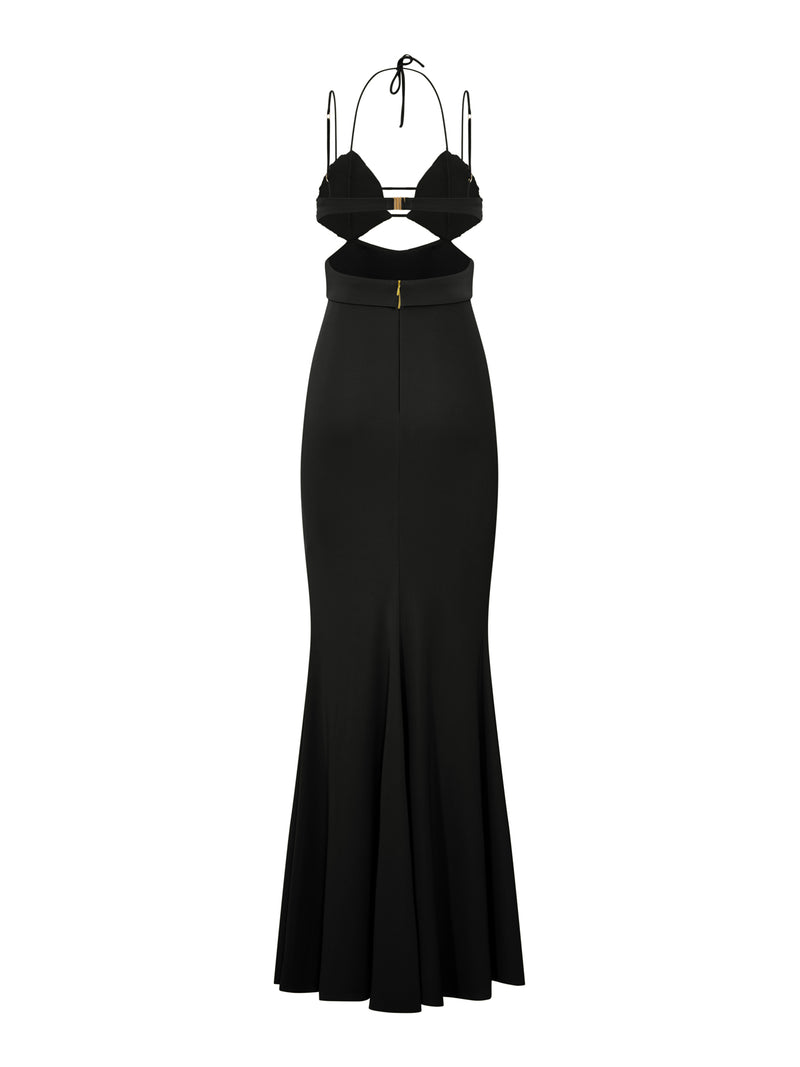 LONG DRESS WITH CRYSTAL-EMBELLISHED CUPS AND CUT-OUT DETAILS