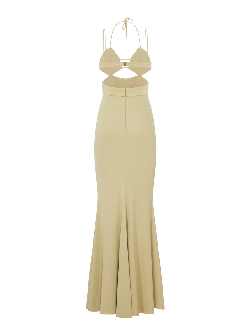 LONG DRESS WITH CRYSTAL-EMBELLISHED CUPS AND CUT-OUT DETAILS