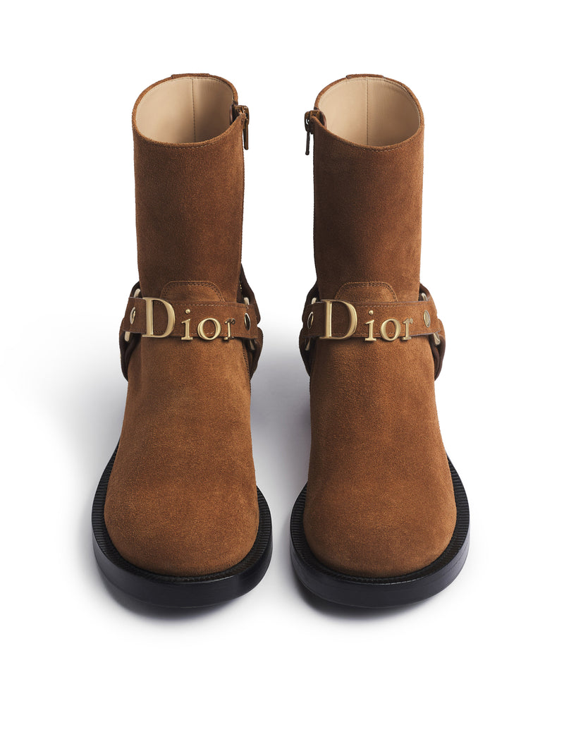 BOLT ANKLE BOOT IN COGNAC BROWN SUEDE CALFSKIN