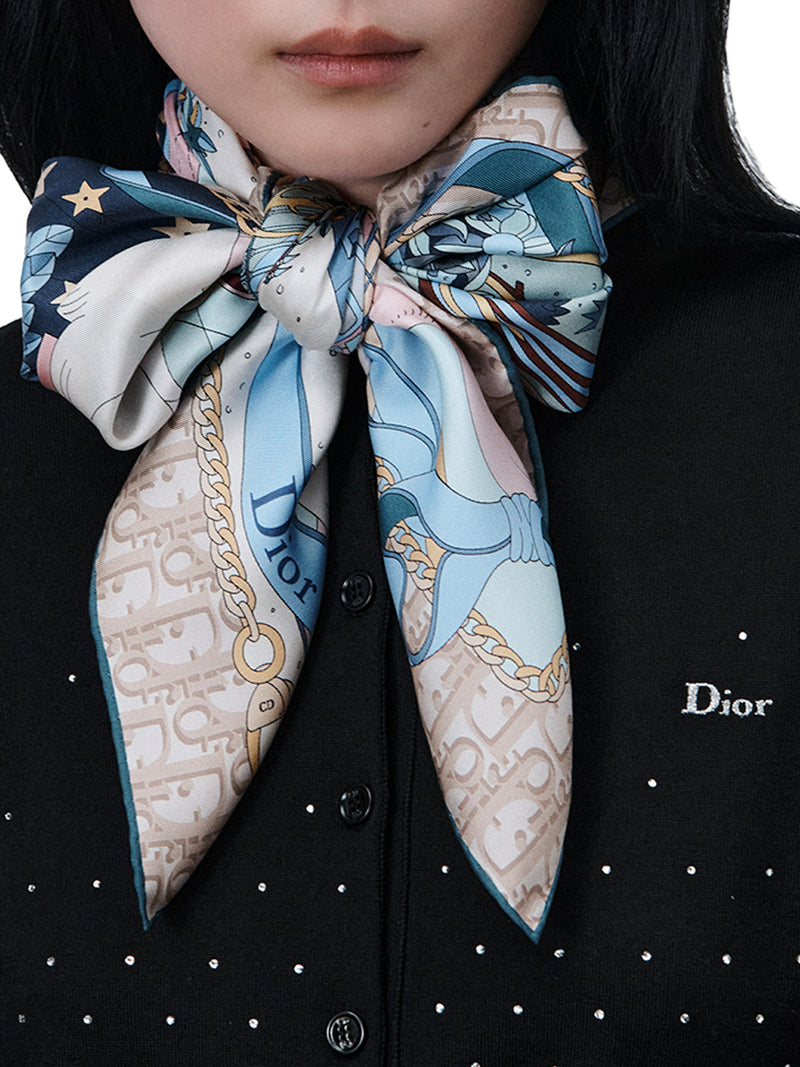 AVENUE 90 SQUARE SCARF IN PINK AND MULTICOLORED SILK TWILL