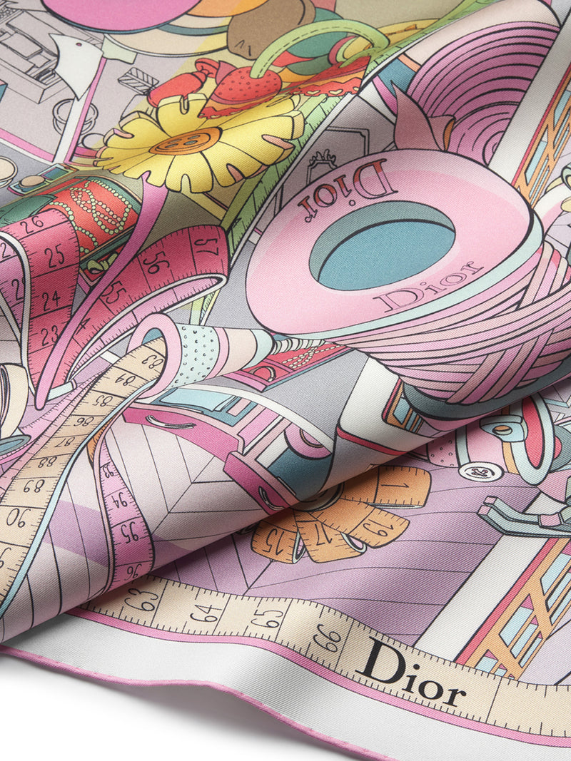 LIGHT PINK AND MULTICOLORED SILK TWILL SQUARE SCARF