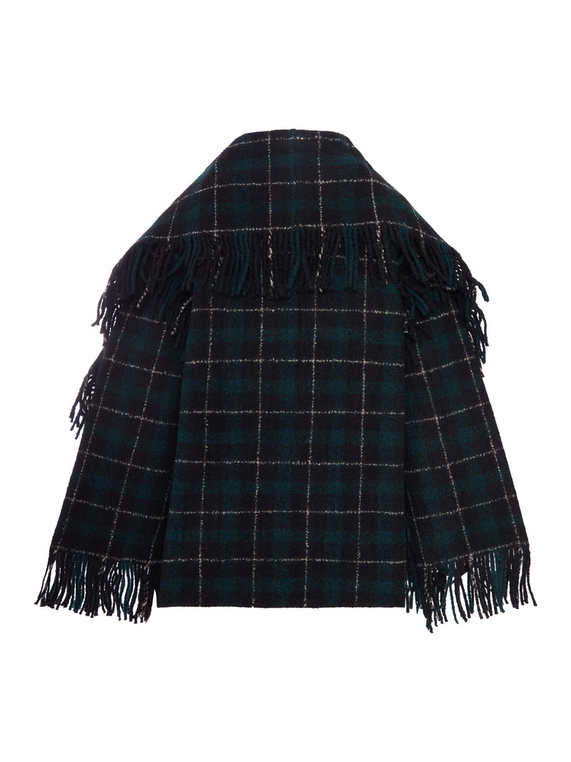 WOOL SCARF-DESIGN FRINGED JACKET