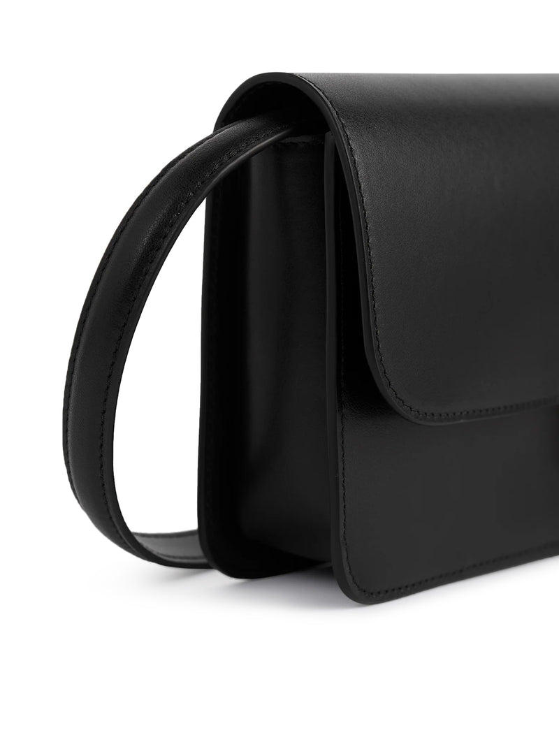 BLACK LEATHER CROSSBODY BAG WITH T-LOCK CLOSURE