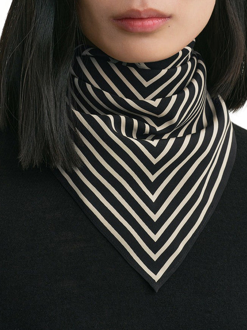 BLACK SILK SCARF WITH MONOGRAM DETAIL