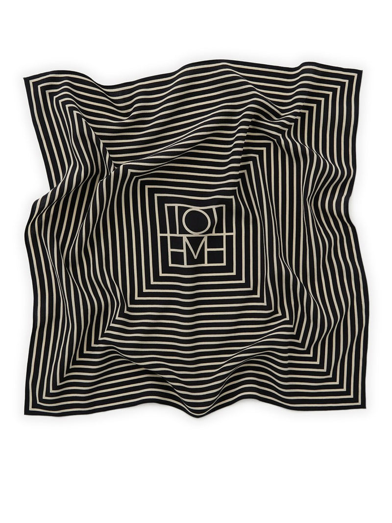 BLACK SILK SCARF WITH MONOGRAM DETAIL