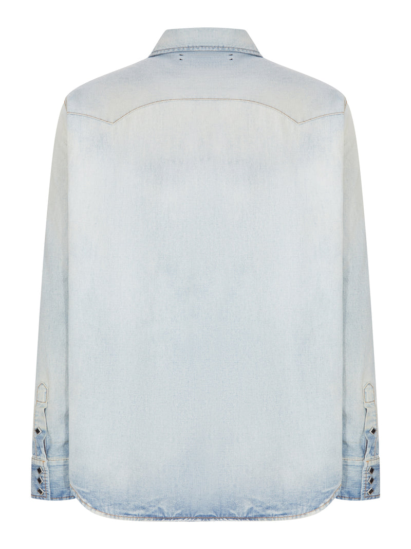 WASHED DENIM WESTERN SHIRT WITH METAL BUTTONS