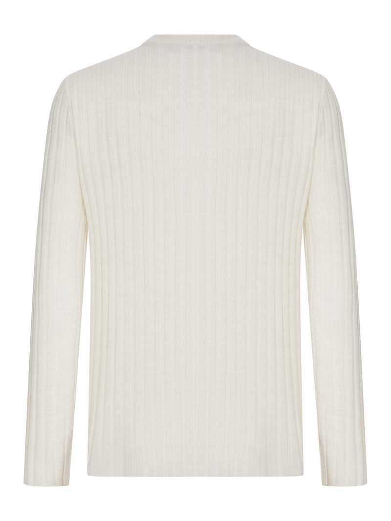 HENLEY LONG-SLEEVED RIBBED KNIT SWEATER
