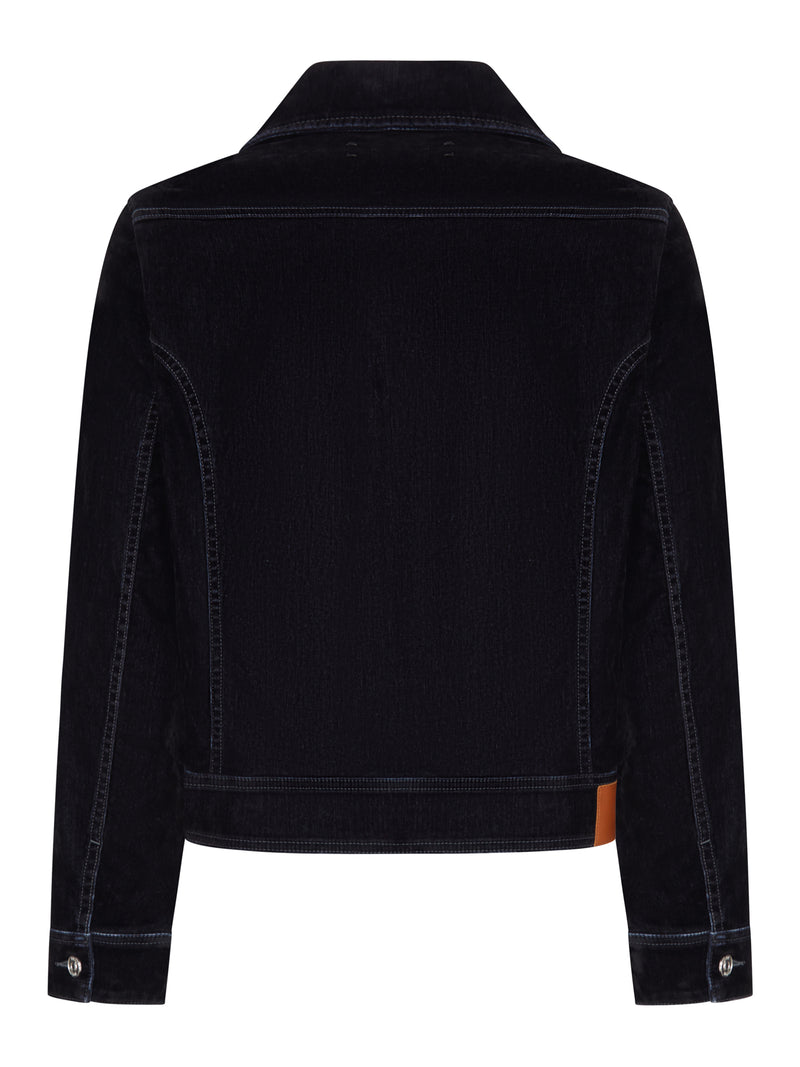 FLOCKED DENIM JACKET WITH EMBROIDERED LOGO AND METAL BUTTONS