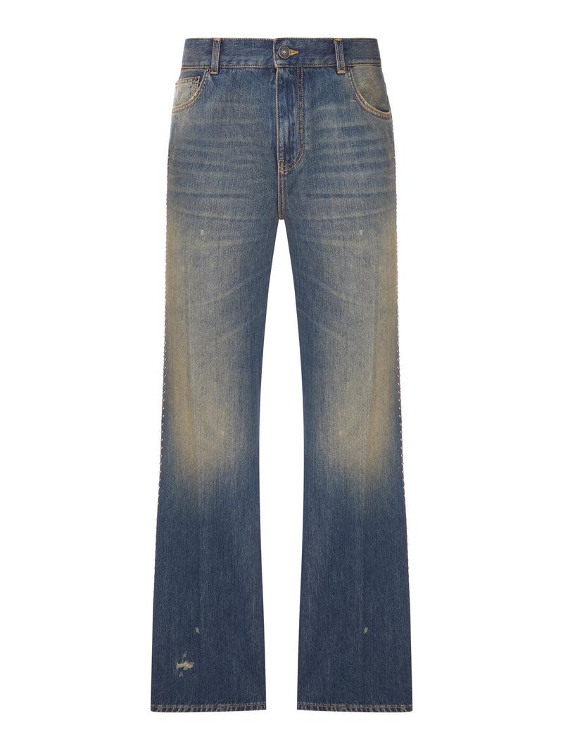 VINTAGE-EFFECT JEANS WITH SIDE DETAILS