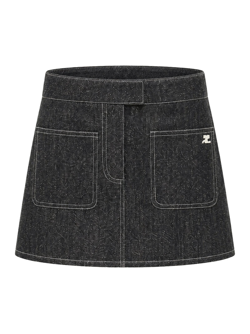 TWO-POCKET DENIM TWEED MINISKIRT