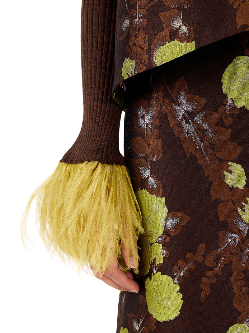 RIBBED SILK CASHMERE TURTLENECK SWEATER WITH FEATHERS