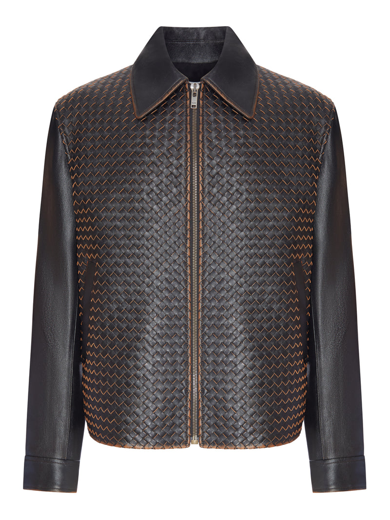 WOVEN LEATHER JACKET WITH A VINTAGE LOOK