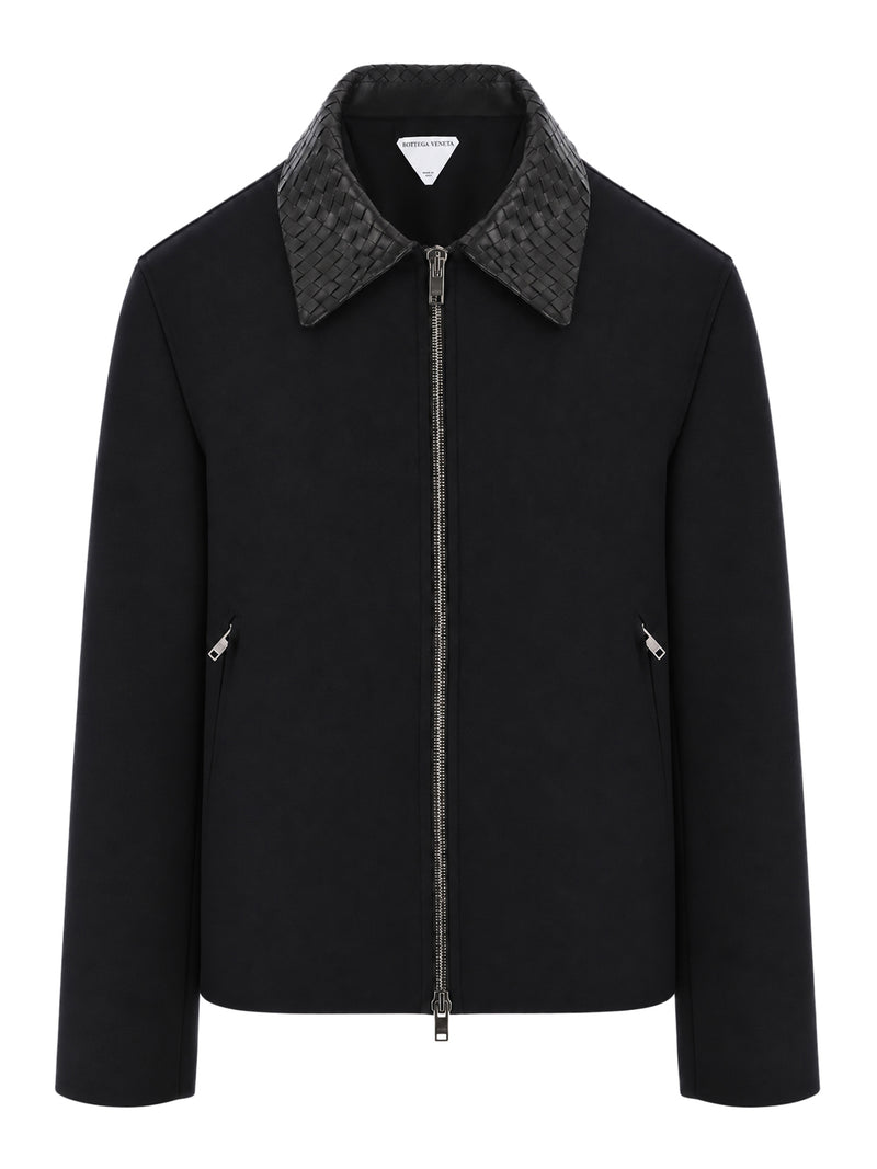BLACK JACKET WITH BRAIDED LEATHER COLLAR