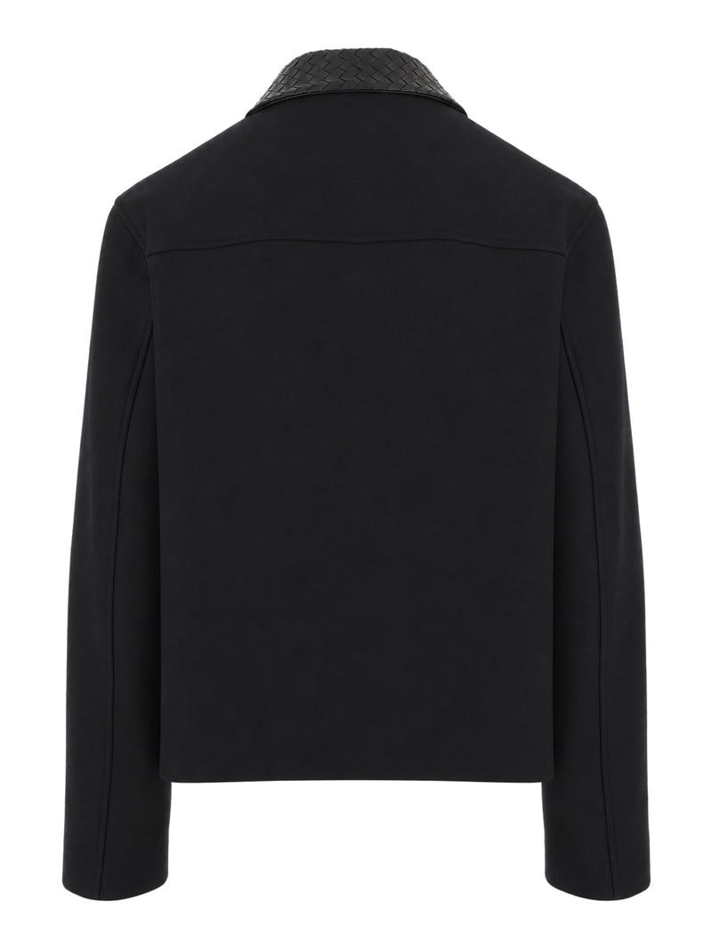 BLACK JACKET WITH BRAIDED LEATHER COLLAR