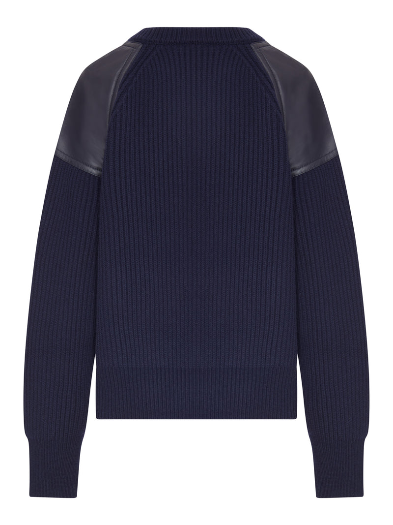 SWEATER WITH LEATHER INSERTS AND SIDE ZIP