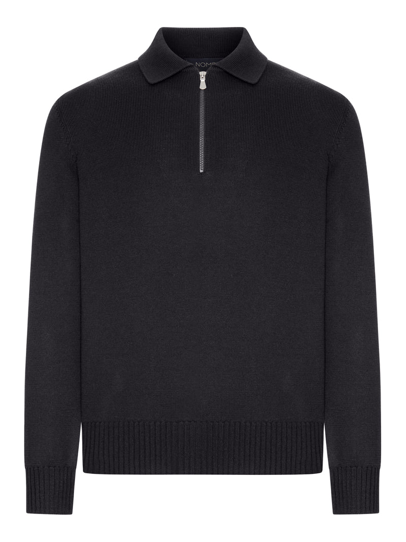 ZIP-NECK WOOL POLO SWEATER