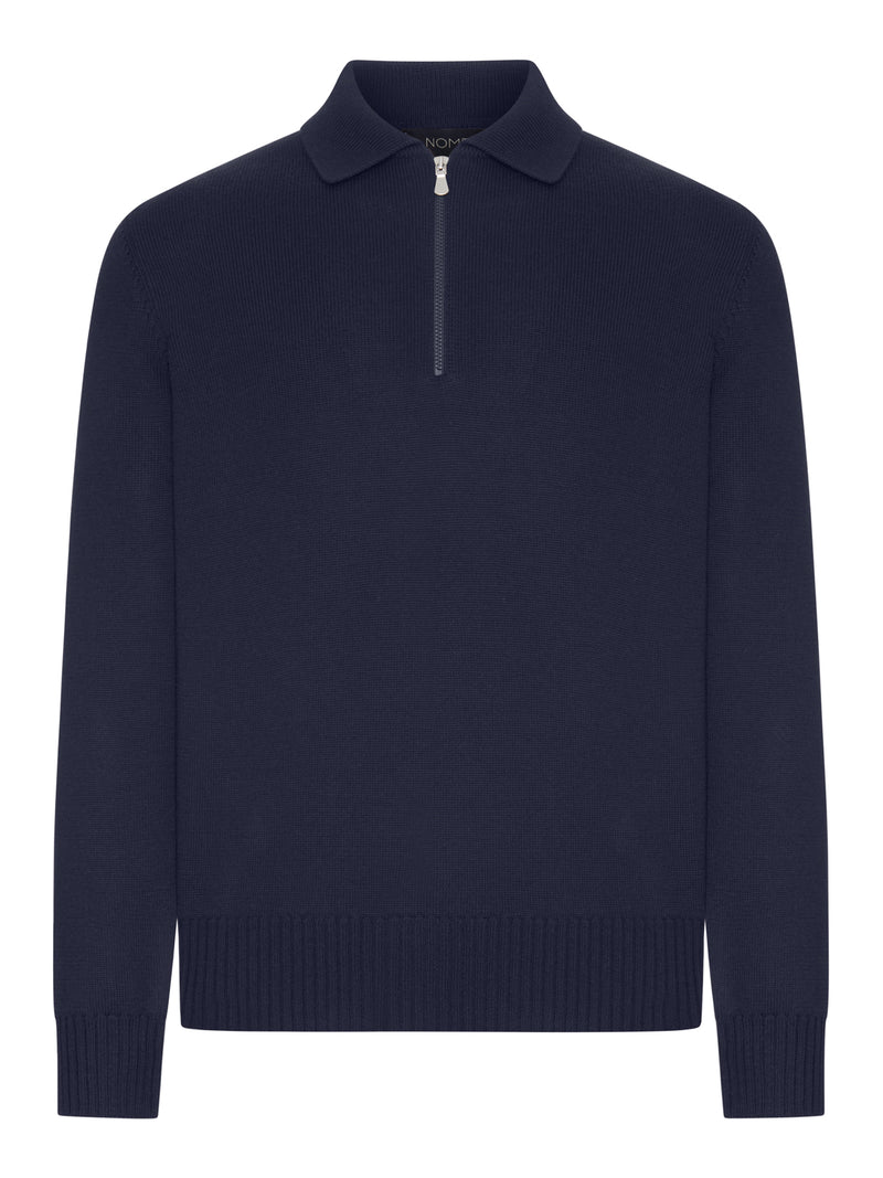 ZIP-NECK WOOL POLO SWEATER