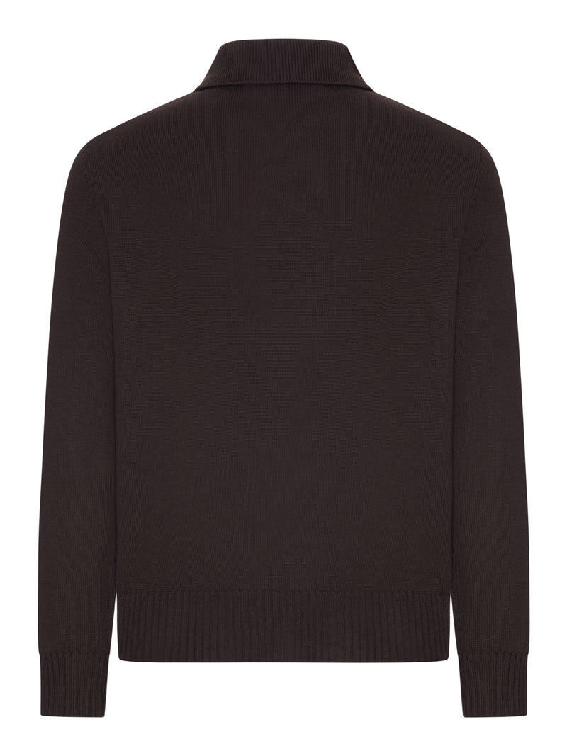 ZIP-NECK WOOL POLO SWEATER