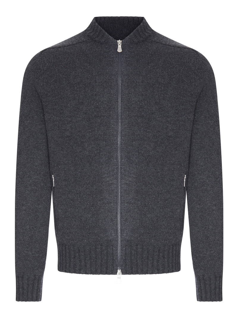 FULL-ZIP WOOL KNIT CARDIGAN