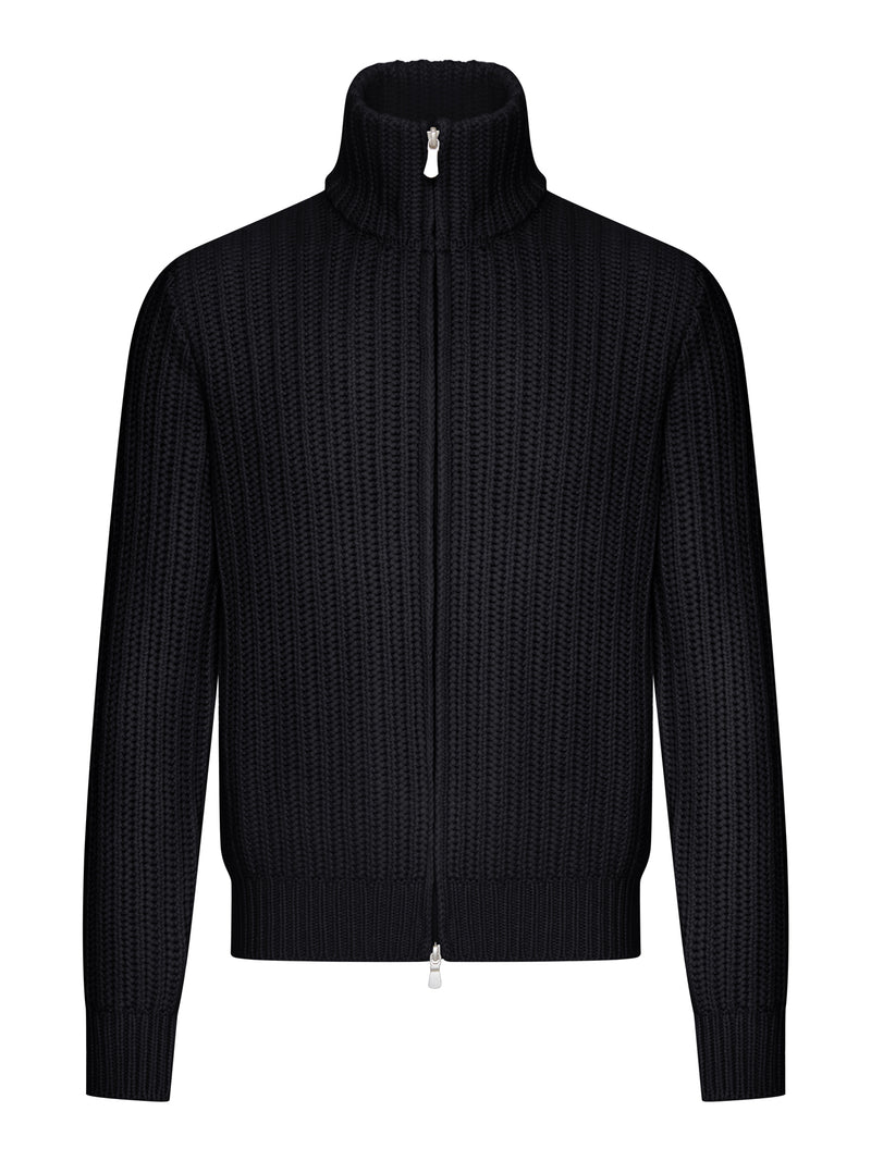 RIB-KNIT FULL-ZIP CARDIGAN