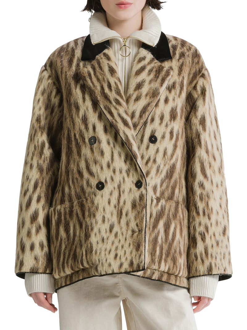 SHORT COAT IN VIRGIN WOOL AND ALPACA BLEND “ROYAL LEOPARD” GOLD