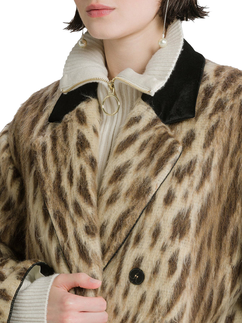 SHORT COAT IN VIRGIN WOOL AND ALPACA BLEND “ROYAL LEOPARD” GOLD