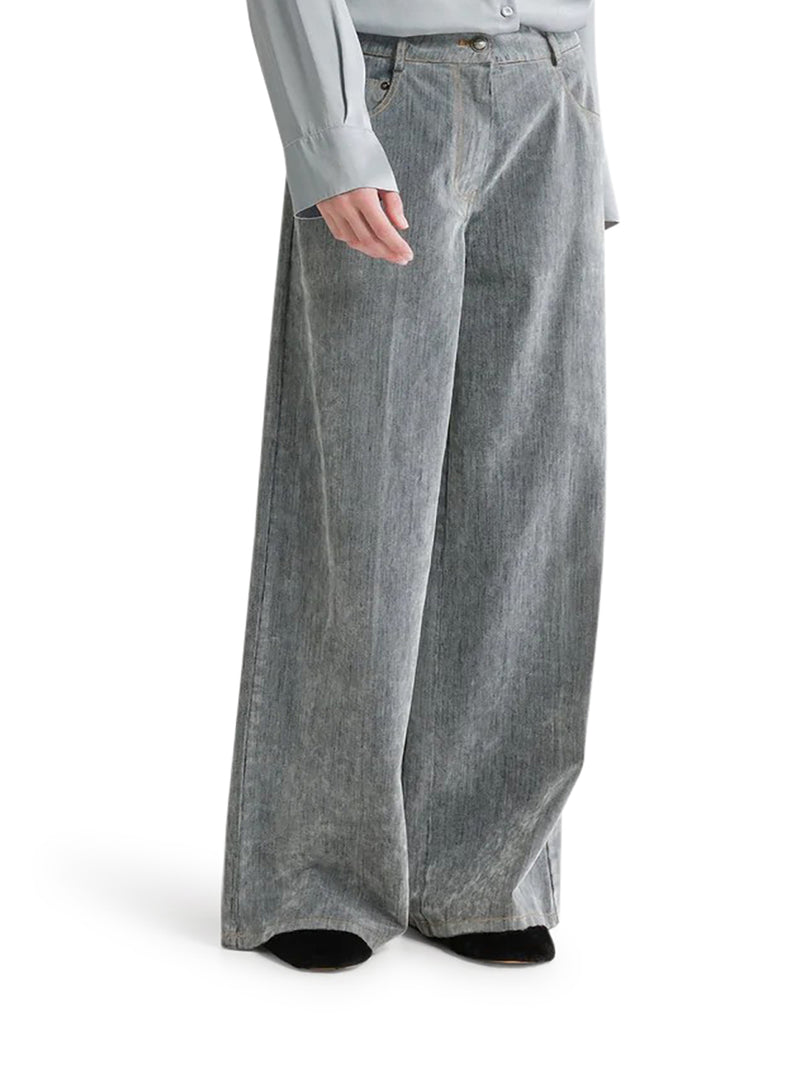 GREY FLOCKED DENIM WIDE-LEG JEANS