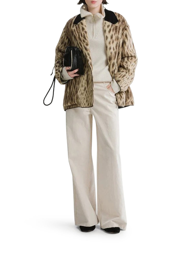 IVORY FLOCKED DENIM WIDE-LEG JEANS
