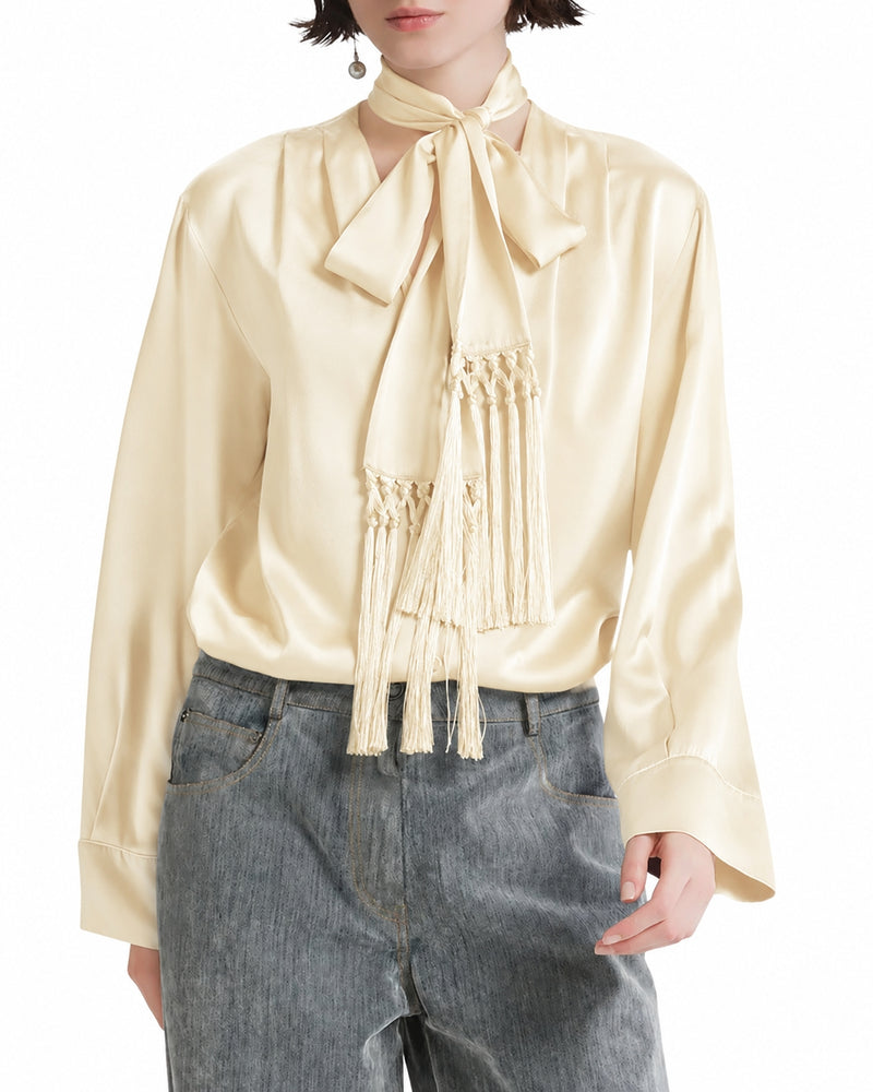 SILK SATIN SHIRT WITH SCARF