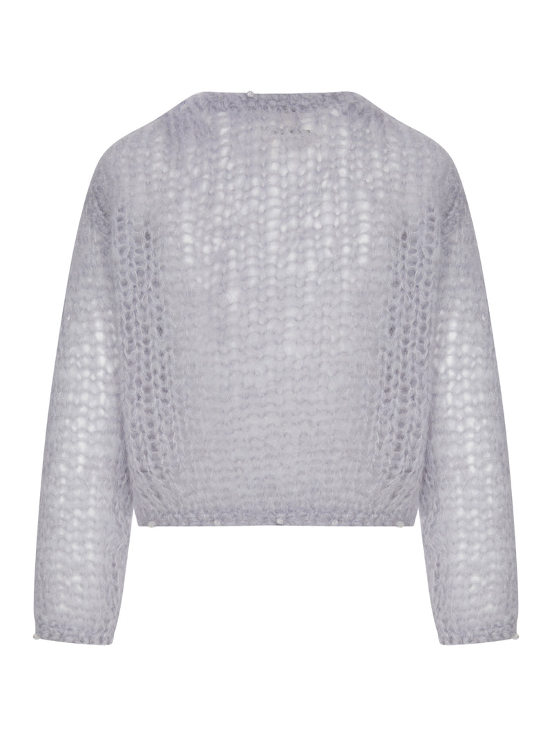 SHORT CARDIGAN IN OPENWORK KNIT WITH EMBROIDERY