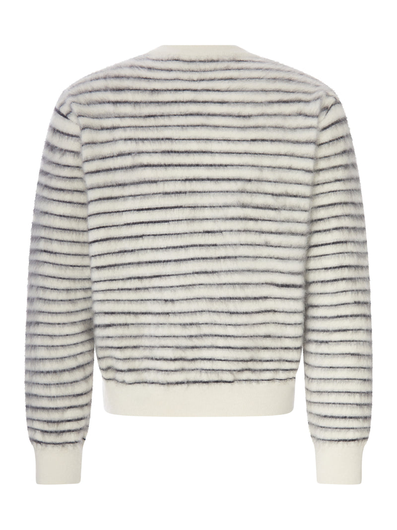 STRIPED CREW NECK SWEATER WITH HAIRY EFFECT