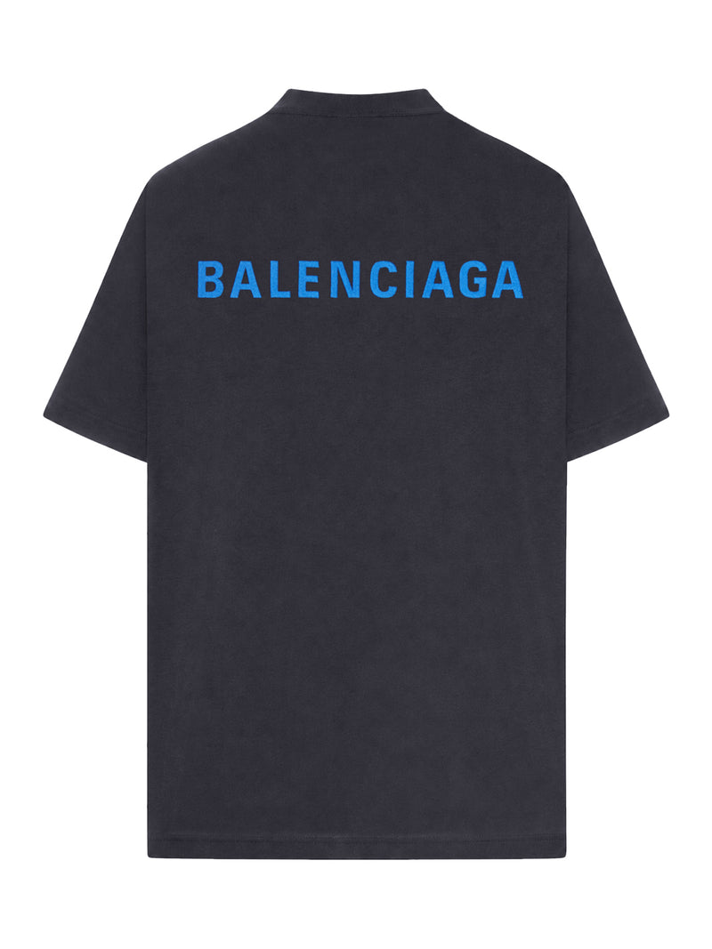MEDIUM FIT BLACK T-SHIRT WITH BLUE LOGO