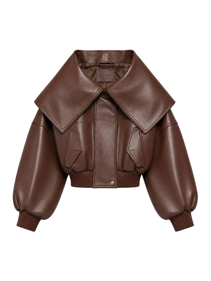 WRAP-STYLE LEATHER BLOUSON WITH A WIDE COLLAR