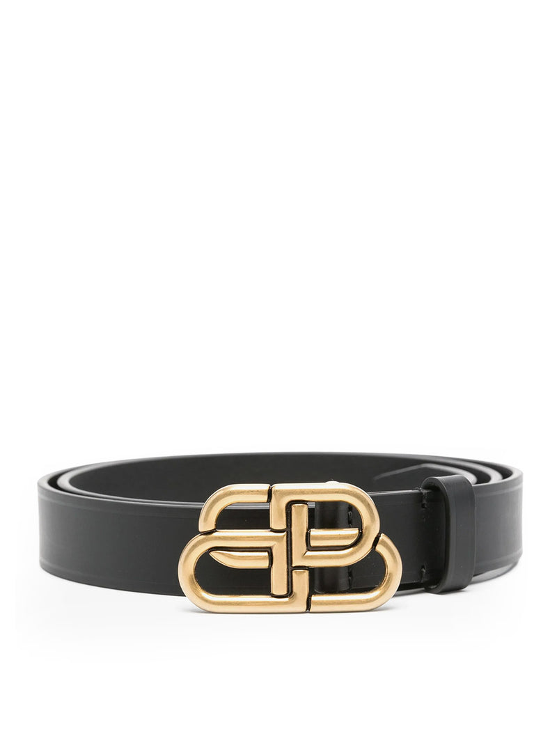 SLIM BB BELT IN BLACK CALFSKIN WITH ANTIQUE GOLD-TONE HARDWARE