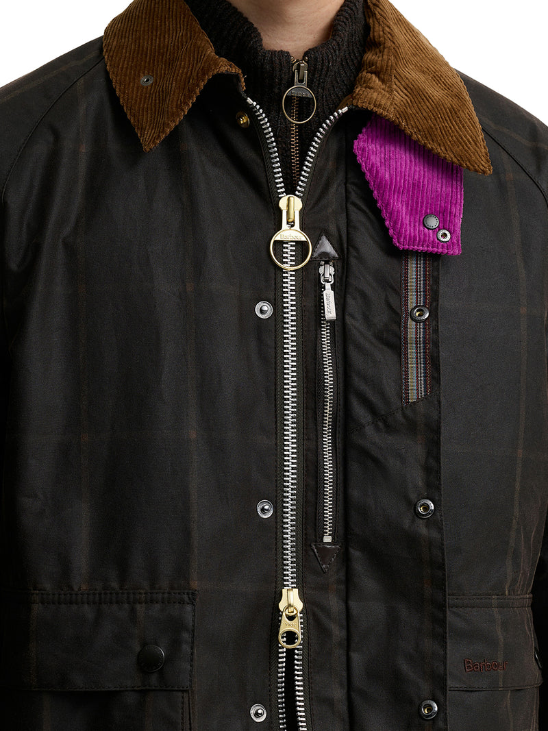 PAUL SMITH LOVES BARBOUR TRANSPORT WAXED JACKET WITH LARGE CHECK PATTERN