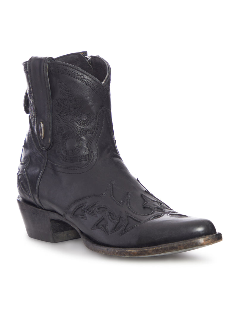 MEXICANA BLACK LEATHER STITCHED PLUS WESTERN BOOTS