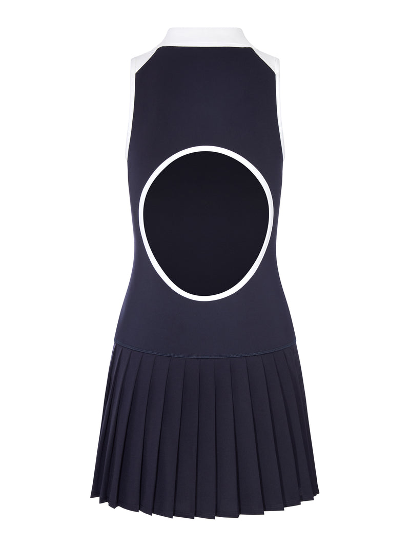 NEW BALANCE X MIU MIU SLEEVELESS POLO-NECK DRESS WITH PLEATED SKIRT, FEATURING COCO GAUFF