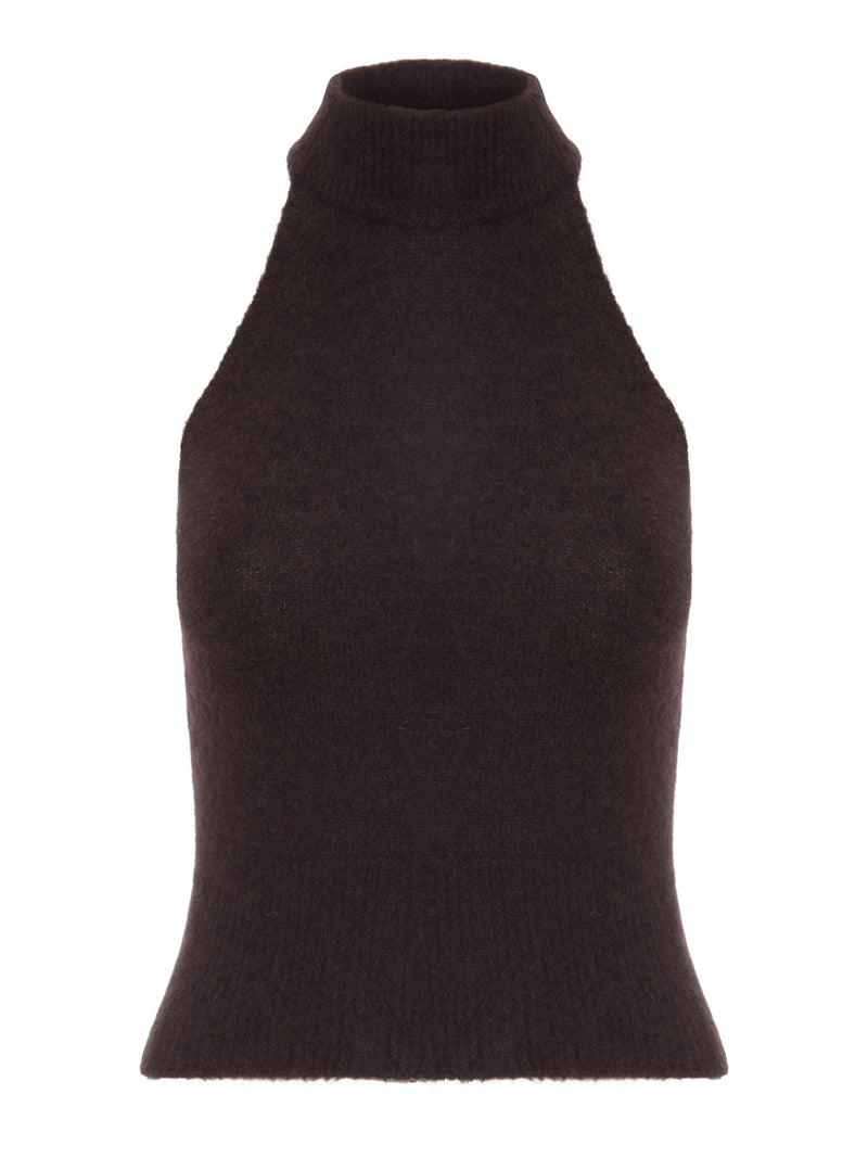 BROWN KNIT SLEEVELESS TOP