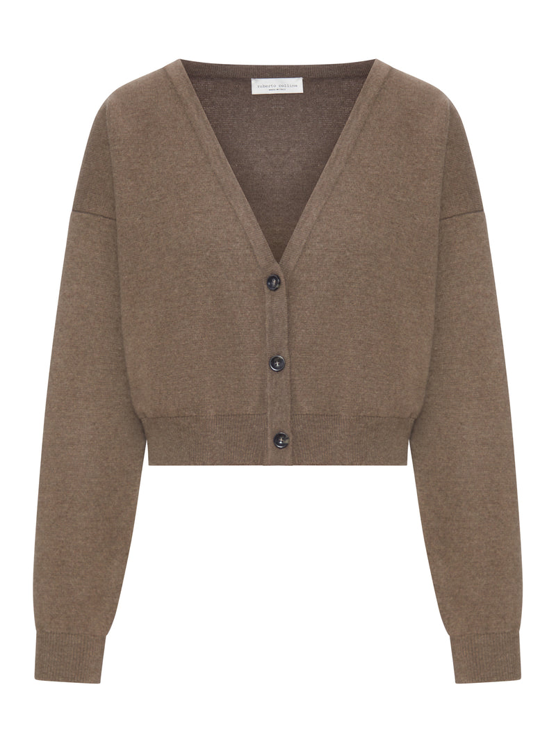 TAUPE KNIT CROPPED CARDIGAN