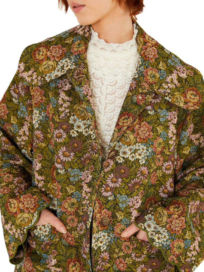 FLORAL JACQUARD TRENCHCOAT