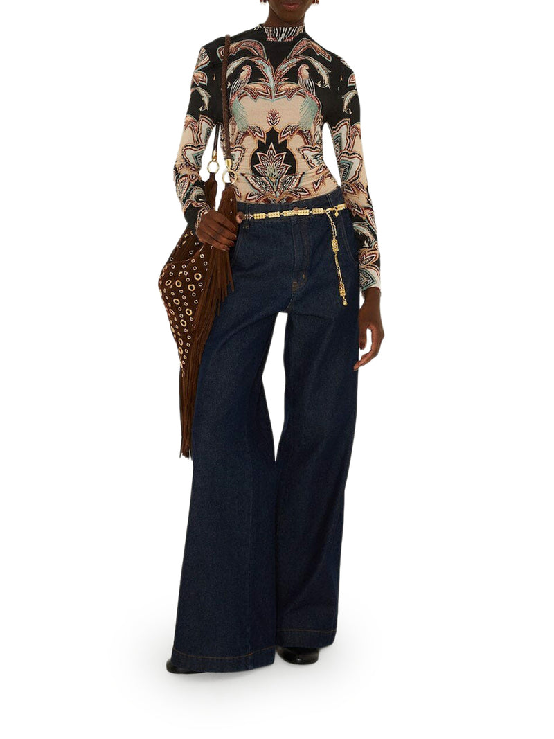 HIGH-NECK TOP WITH ORNAMENTAL PRINT