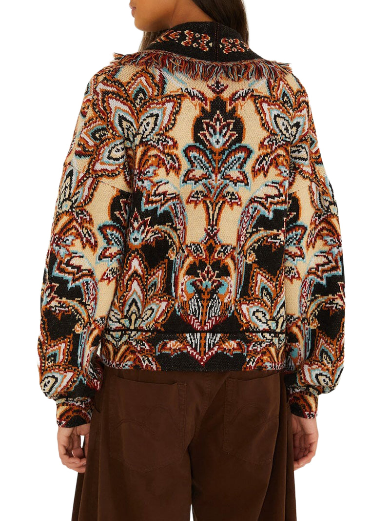 FRINGED JACQUARD CARDIGAN