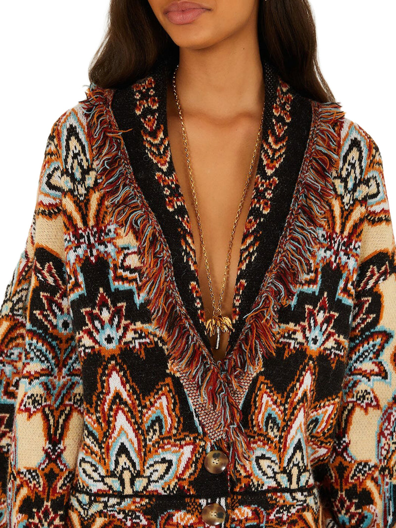 FRINGED JACQUARD CARDIGAN