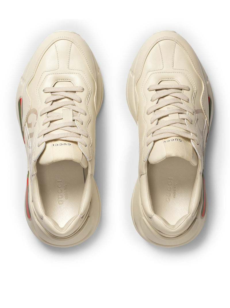 WOMEN`S RHYTON SNEAKERS IN LEATHER WITH GUCCI LOGO